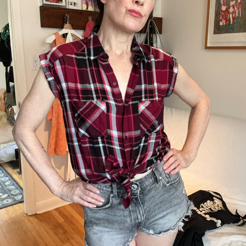 Flannel plaid muscle cut shirt